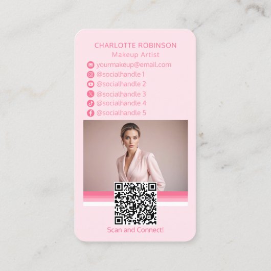 シックなピンクのメイクアップ美しいソーシャルメディアのインフルエンサー 名刺 (裏面)