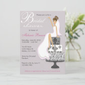 シックなピンクのモダンな花嫁の同世代の人のブライダルシャワー 招待状 (スタンド正面)