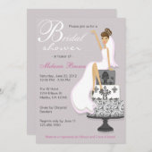 シックなピンクのモダンな花嫁の同世代の人のブライダルシャワー 招待状 (正面/裏面)