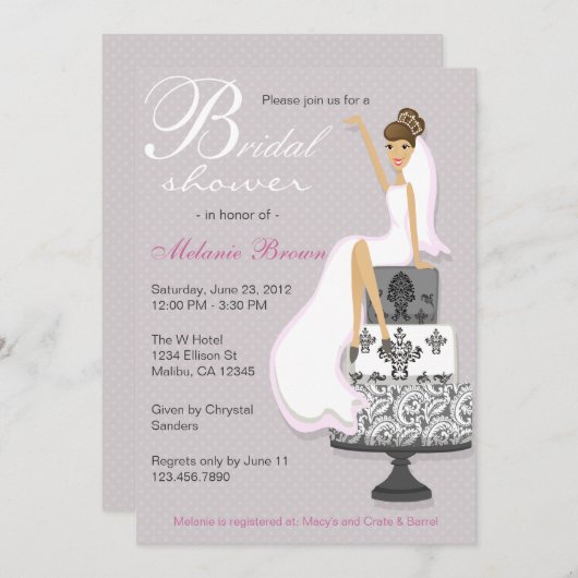 シックなピンクのモダンな花嫁の同世代の人のブライダルシャワー 招待状 (正面/裏面)