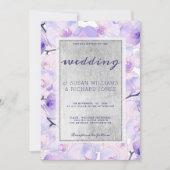 シックなピンクのラベンダーシルバーオーキッド結婚フローラ 招待状 (正面)