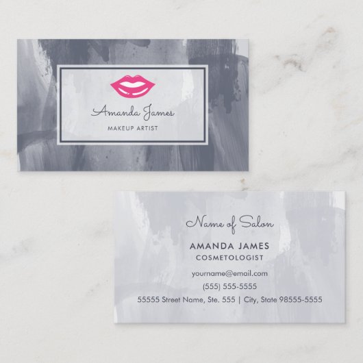 シックなピンクのリップスチールグレーの水色メイクアップアーティスト 名刺 (正面/裏面)
