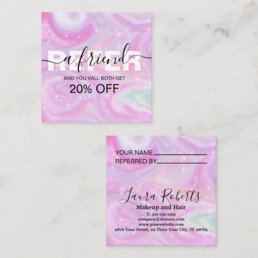 シックなピンクのレインボーユニコーン大理石紹介カード 紹介カード (正面/裏面)