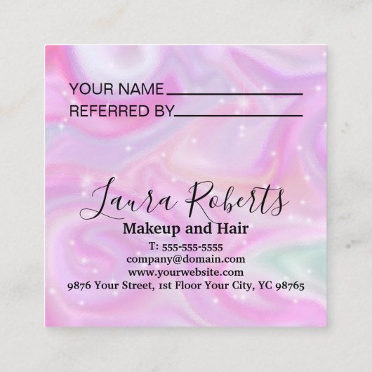 シックなピンクのレインボーユニコーン大理石紹介カード 紹介カード (裏面)