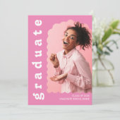 シックなピンクのレトロフォント波形アーチ写真卒業 招待状 (スタンド正面)