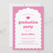 シックなピンクのレトロフォント波形アーチ写真卒業 招待状 (裏面)