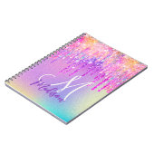 シックなピンクのローズユニコーン滴下グリッターモノグラム ノートブック (左側)