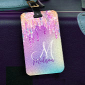 シックなピンクのローズユニコーン滴下グリッターモノグラム ラゲッジタグ