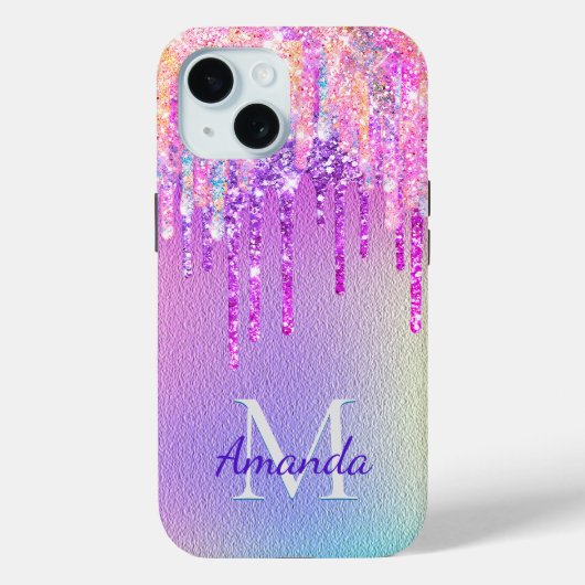 シックなピンクのローズユニコーン滴下グリッターモノグラム Case-Mate iPhoneケース (裏面)