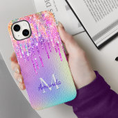 シックなピンクのローズユニコーン滴下グリッターモノグラム Case-Mate iPhoneケース