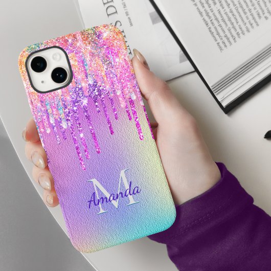 シックなピンクのローズユニコーン滴下グリッターモノグラム Case-Mate iPhoneケース