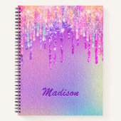 シックなピンクのローズユニコーン滴下グリッター ノートブック (正面)