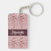 シックなピンクのローズ赤面グリッタリーマーブルパーソナライズされた キーホルダー (裏面)