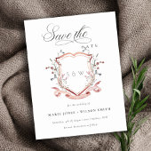 シックなピンクのワイルドフラワーモノグラムクレスト日付を保存 案内ポストカード