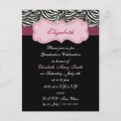 シックなピンクの卒業パーティー招待状 インビテーションポストカード (正面)