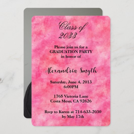 シックなピンクの卒業写真 招待状 (正面/裏面)