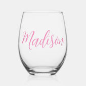 シックなピンクの女の子名パーソナライズされた ステムなしワイングラス (正面)
