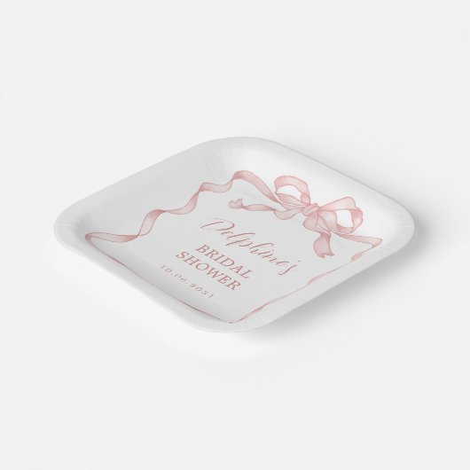 シックなピンクの弓ガールベビーシャワー ペーパープレート (傾斜あり)