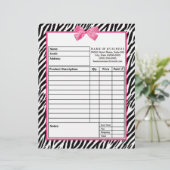 シックなピンクの弓注文用紙が付いている粋なシマウマのプリント レターヘッド (スタンド正面)