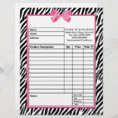 シックなピンクの弓注文用紙が付いている粋なシマウマのプリント レターヘッド (正面/裏面)