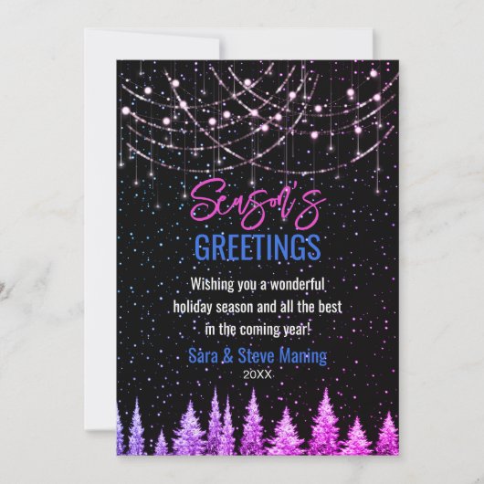 シックなピンクの木クリスマスグリッター新年の緑 カード (正面)