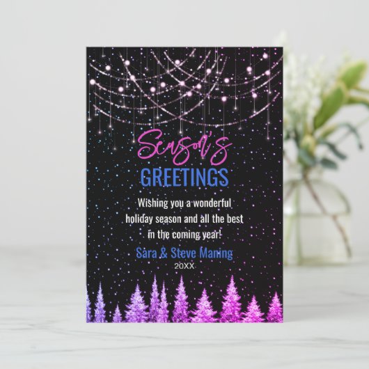 シックなピンクの木クリスマスグリッター新年の緑 カード (スタンド正面)