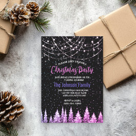 シックなピンクの木クリスマスライト 招待状