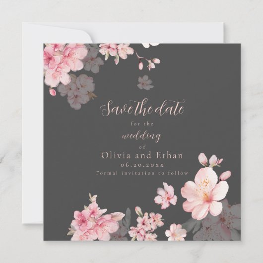 シックなピンクの桜の花を保存日 招待状 (正面)