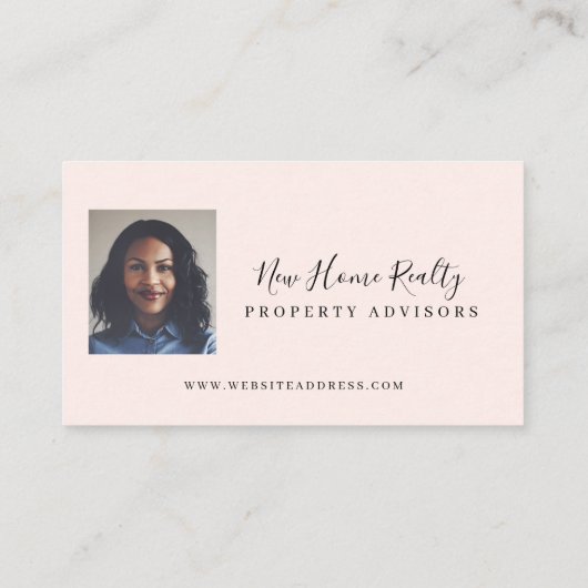 シックなピンクの水の色のフロントドアの実在エステートフォト 名刺 (裏面)