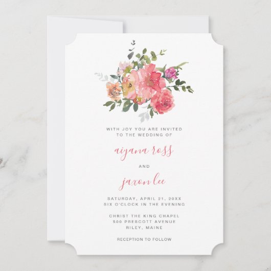 シックなピンクの水の色牡丹のブーケ結婚ーズ 招待状 (正面)