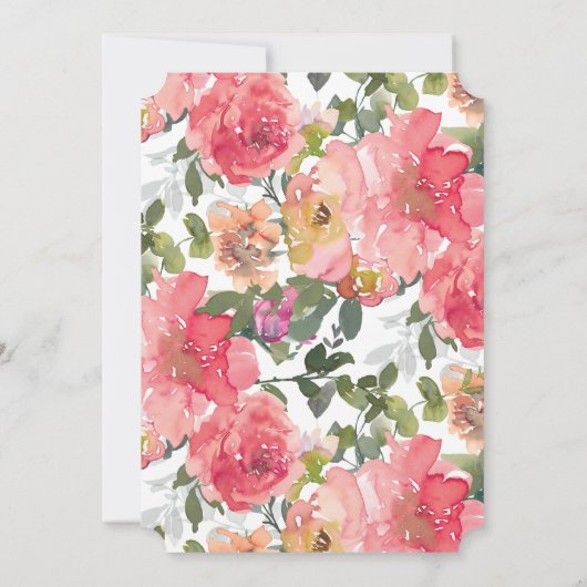 シックなピンクの水の色牡丹のブーケ結婚ーズ 招待状 (裏面)