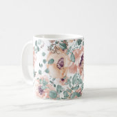 シックなピンクの水色の花 コーヒーマグカップ (正面左)