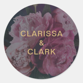 シックなピンクの牡丹のカップル名結婚の封筒 ラウンドシール