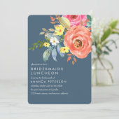 シックなピンクの牡丹の花嫁のランチョンブルー結婚ズ 招待状 (スタンド正面)