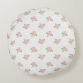 シックなピンクの犬のバラテクスチャード白い丸い枕 ラウンドクッション (裏面)