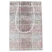 シックなピンクの白い格子模様のストライプクリスマススススパークル ミディアムペーパーバッグ (正面)