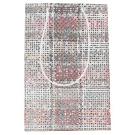 シックなピンクの白い格子模様のストライプクリスマススススパークル ミディアムペーパーバッグ