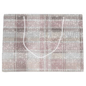 シックなピンクの白い格子模様のストライプクリスマススススパークル ラージペーパーバッグ (正面)