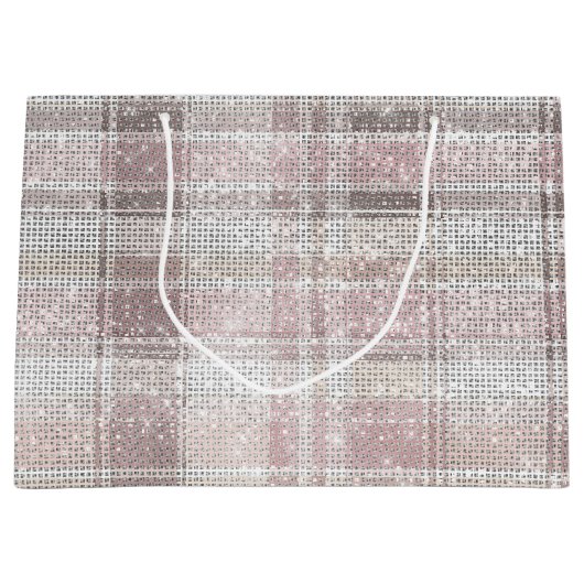 シックなピンクの白い格子模様のストライプクリスマススススパークル ラージペーパーバッグ (正面)