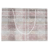 シックなピンクの白い格子模様のストライプクリスマススススパークル ラージペーパーバッグ (裏面)