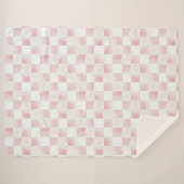 シックなピンクの白い正方形 シェルパブランケット (正面(横))