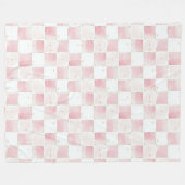 シックなピンクの白い正方形 フリースブランケット (正面(横))