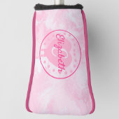 シックなピンクの白い水色名モノグラム ゴルフヘッドカバー (回転90)