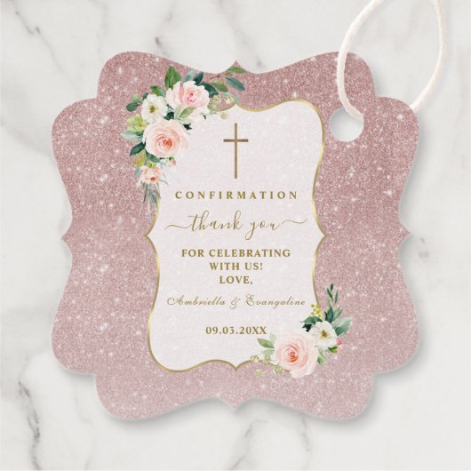 シックなピンクの白い花金ゴールド女の子の確認 フェイバータグ (裏面)