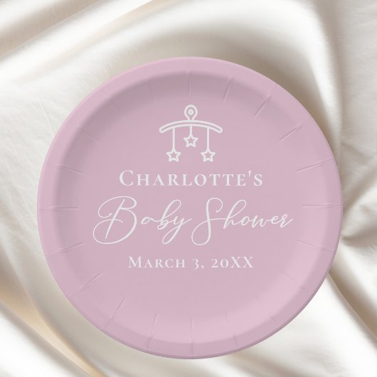 シックなピンクの白い赤ちゃんシャワーのミニマリスト ペーパープレート