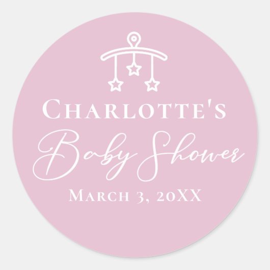 シックなピンクの白い赤ちゃんシャワーのミニマリスト ラウンドシール (正面)