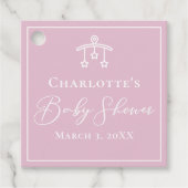 シックなピンクの白い赤ちゃんシャワー玩具モバイル フェイバータグ (正面)