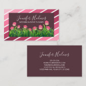 シックなピンクの白の対角線ストライプのチューリップ 名刺 (正面/裏面)