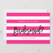 シックなピンクの白ストライプいは私の花嫁になる 招待状 (正面)