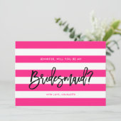 シックなピンクの白ストライプいは私の花嫁になる 招待状 (スタンド正面)